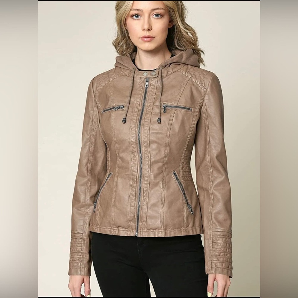 Lock and Love WJC663 Women's Hoodie Motorcycle Jacket - Size M